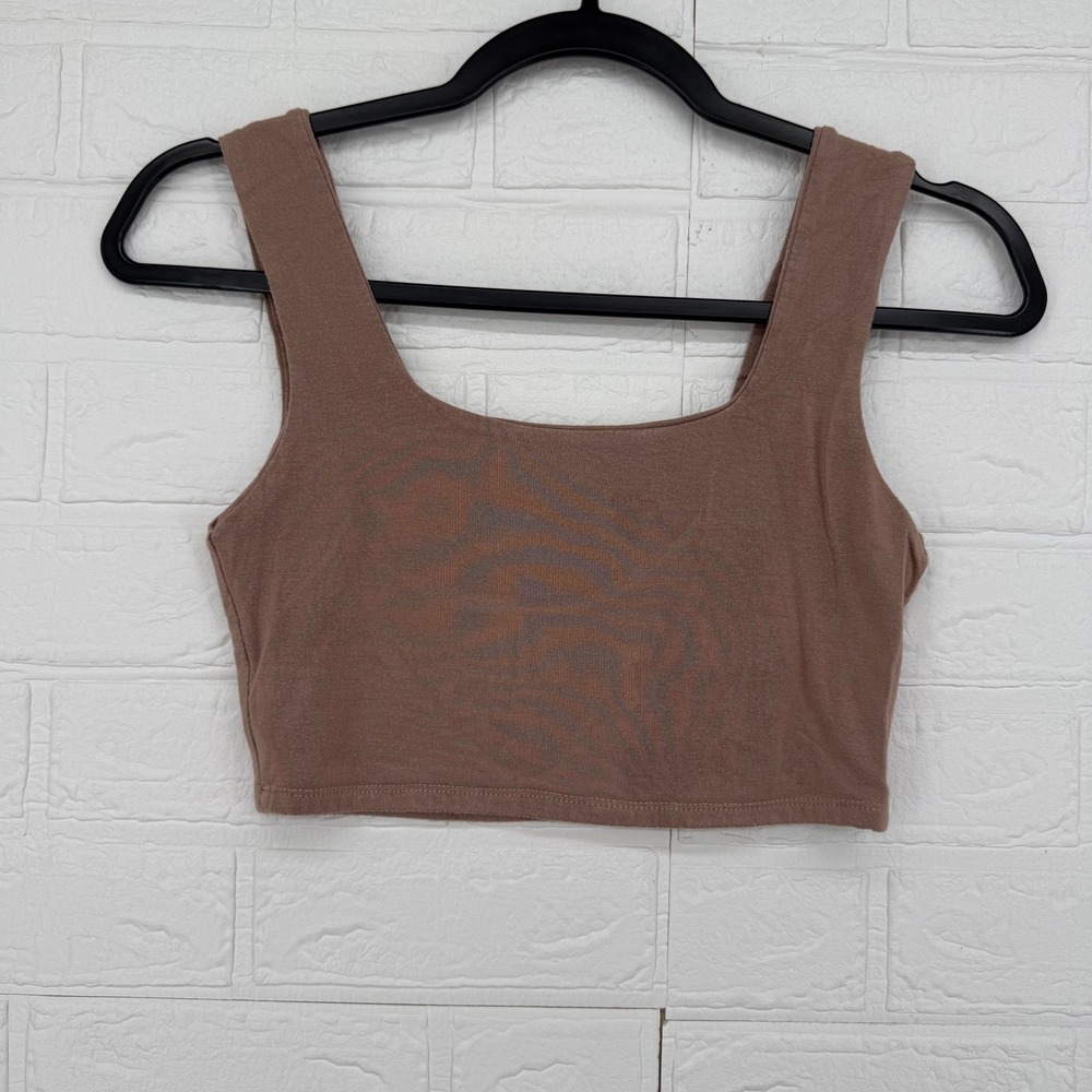 Crop Tank Top Womens Small Brown Square Neck Ribbed Basic